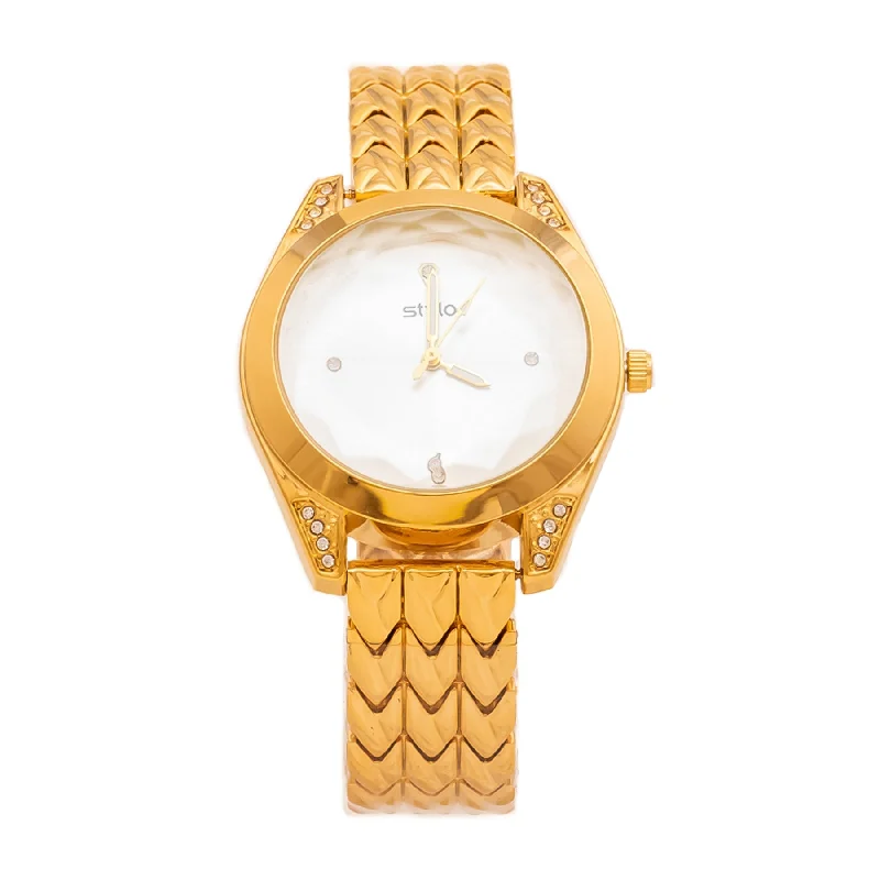 sleek women’s watches with silver mesh bands -Golden Ladies Watch J33378