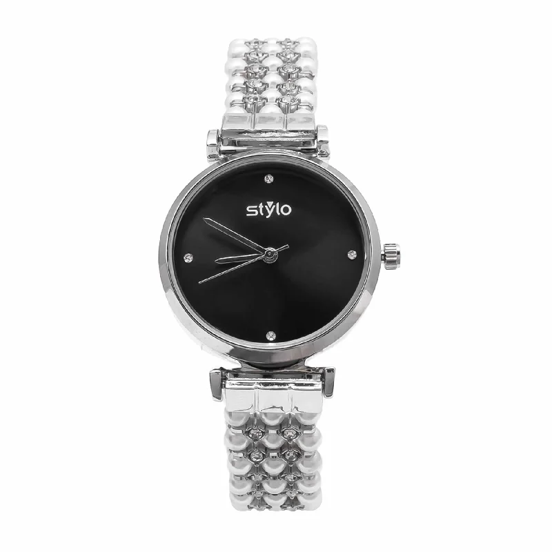 watches for women with crystal bezel and leather bands -Silver Ladies Watch J33477