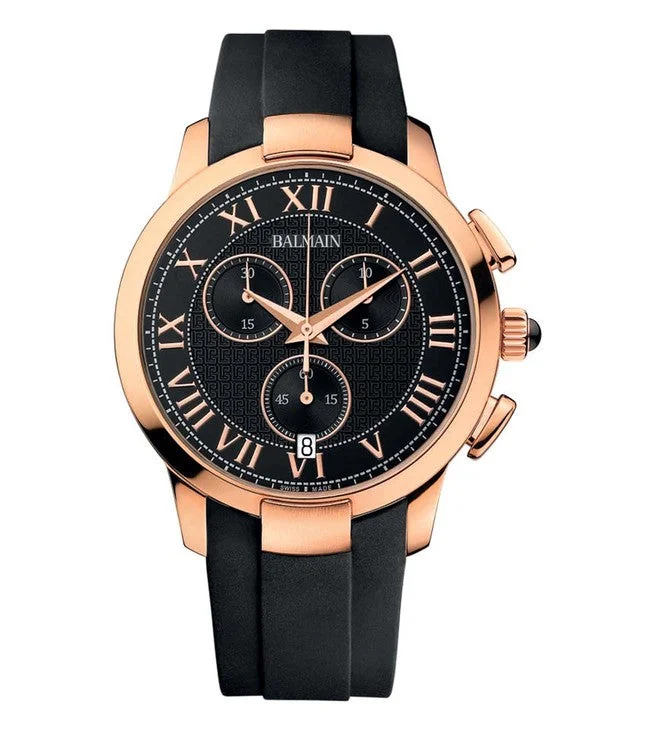 smartwatches with sleep tracking for women -Balmain Iconic Chrono Gents Black Dial Men 42.92mm