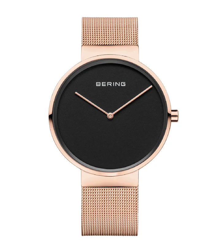 stylish watches for men with leather straps and bold dials -Bering Classic  Black Dial Men 39mm