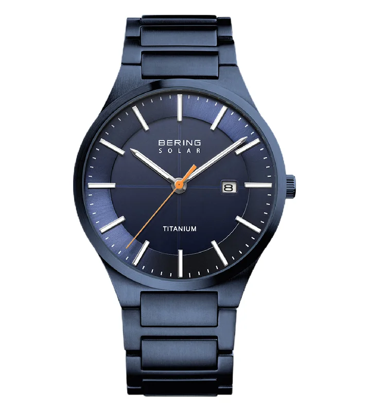 stylish watches for men with sporty rubber bands -Bering Titanium Blue Dial Men 39mm