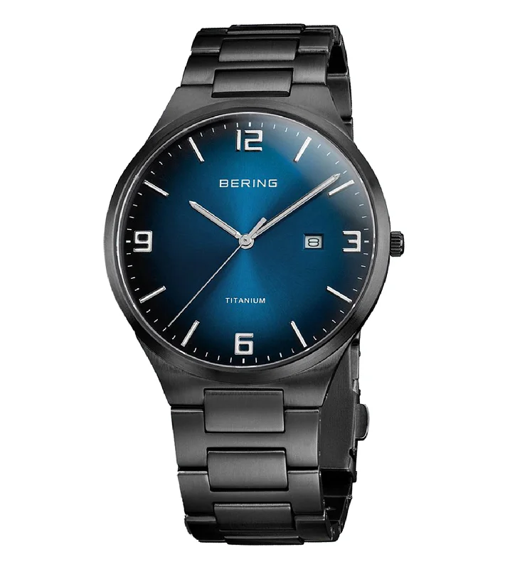 titanium watches with modern design and precision movement -Bering Titanium Blue Dial Men 40mm