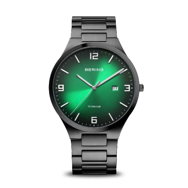 women’s watches with minimalist design and leather straps -Bering Titanium Green Dial Men 40mm