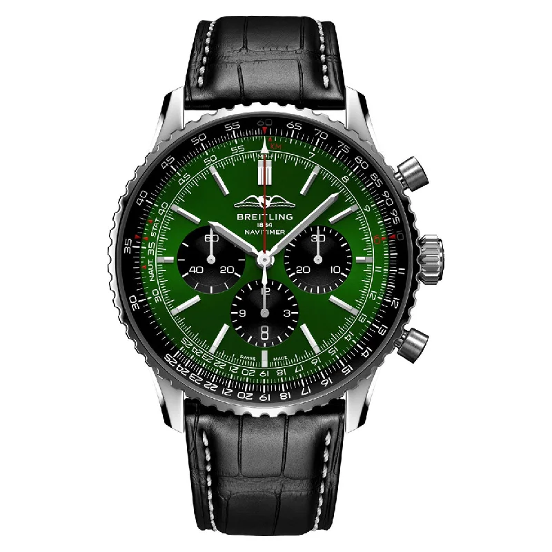 smartwatches with fitness and sleep tracking for men -Breitling Navitimer B01 Green Dial Men 46mm