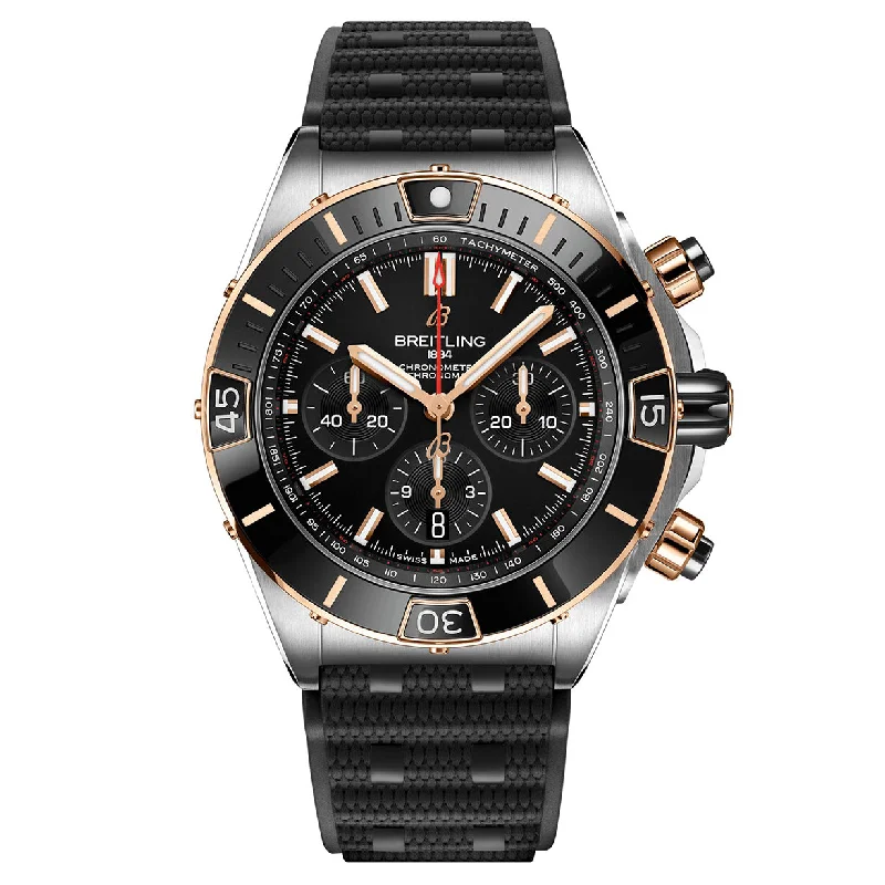 men’s watches with leather bands and date function -Breitling Super Chronomat B01 Black Dial Men 44mm