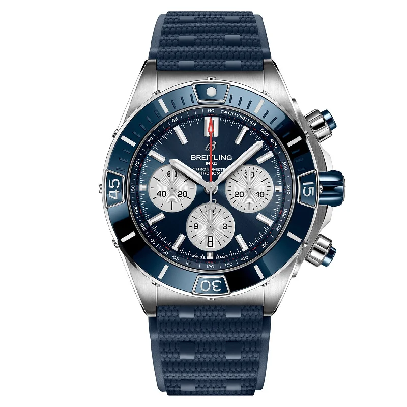 women’s watches with rose gold-plated cases and straps -Breitling Super Chronomat B01 Blue Dial Men 44mm