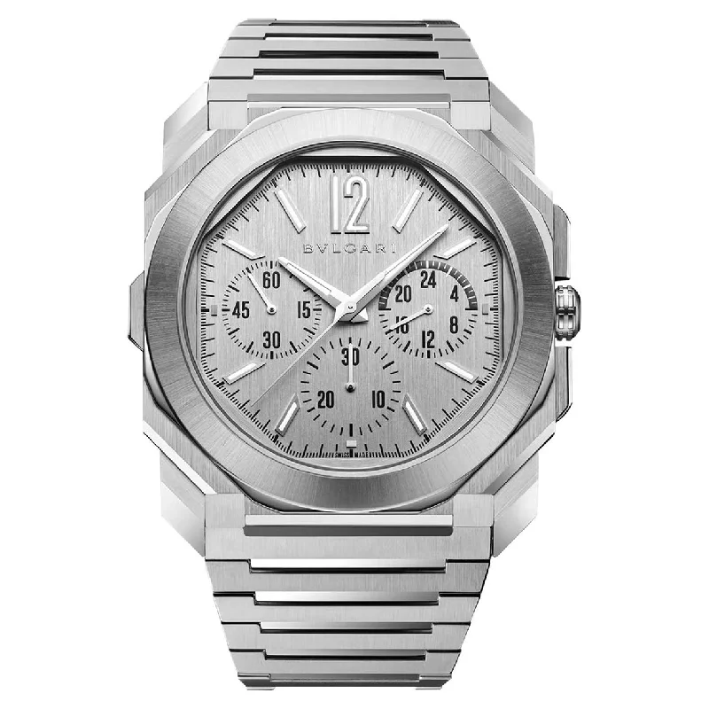 best watches for athletes with built-in GPS and fitness features -Bvlgari Octo Finissimo Chronograph GMT Silver Dial Men 43mm