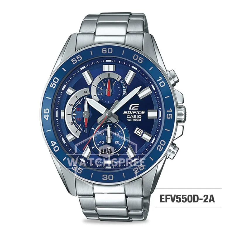 classic watches with leather bands for professional men -Casio Edifice Standard Chronograph Silver Stainless Steel Band Watch EFV550D-2A EFV-550D-2A