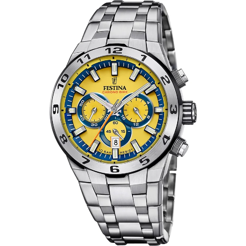 best watches for men with chronograph and date features -Festina Chrono Bike Stainless Steel Chronograph Mens Watch I Model F20670/4 Quartz Movement