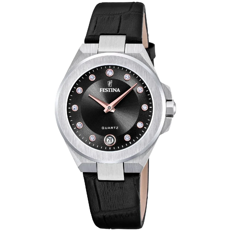 smartwatches with customizable faces for women -Festina Mademoiselle Leather Analog Ladies Watch I Model F20701/5 Quartz Movement