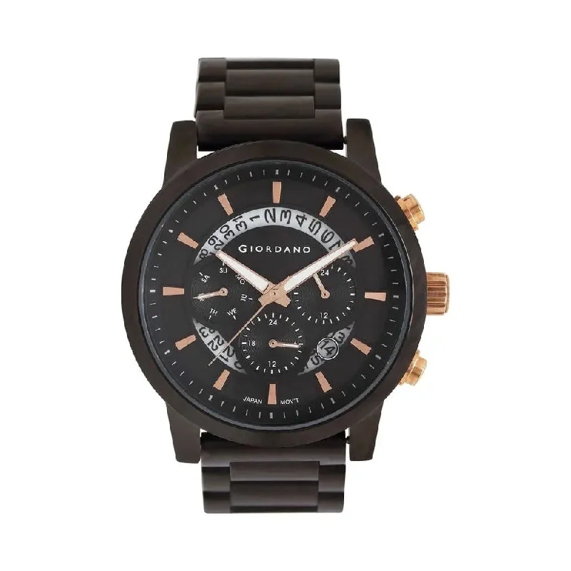 women’s watches with modern designs and minimalist bands -Giordano Men's Black Dial Metallic Multi-Function Watch - GD-1093-33