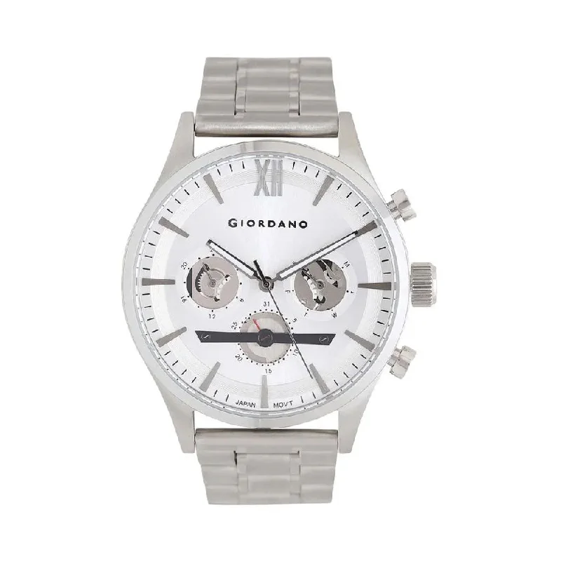 watches for men with military-style designs -Giordano Mens White Dial Multi-Function Metallic Watch - GD-1028-11