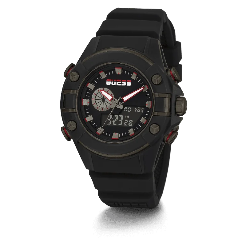 solar-powered watches for hiking and outdoor activities -GUESS Mens Black Digital Watch