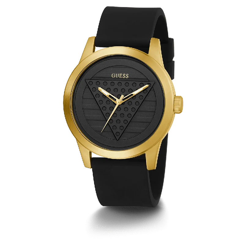 luxury watches for men with ceramic and stainless steel -GUESS Mens Black Gold Tone Analog Watch