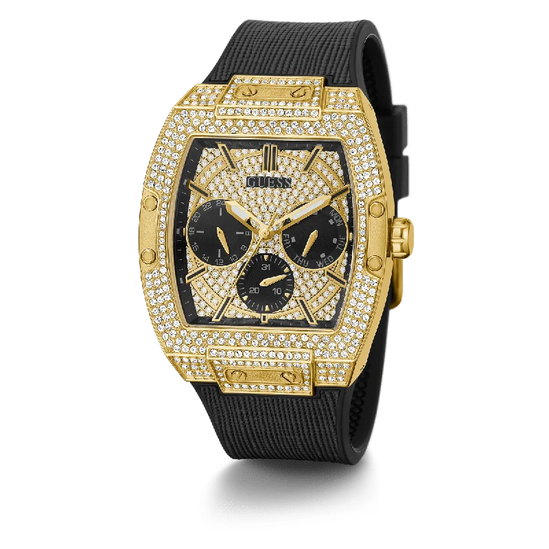 best watches with interchangeable straps for men -GUESS Mens Black Gold Tone Multi-Function Watch