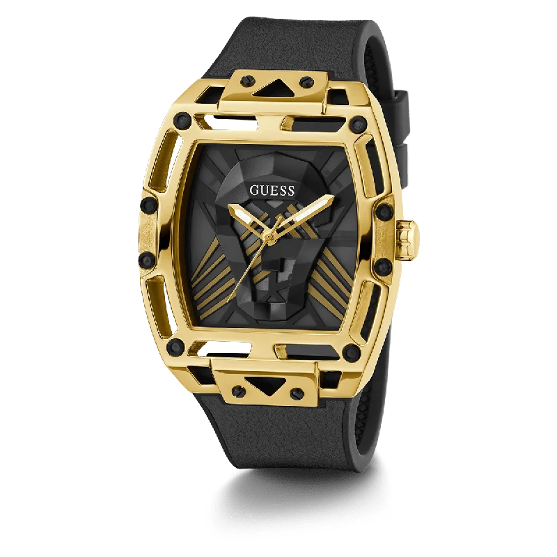 stylish women’s watches with minimalist dials -GUESS Mens Black Gold Tone Multi-Function Watch