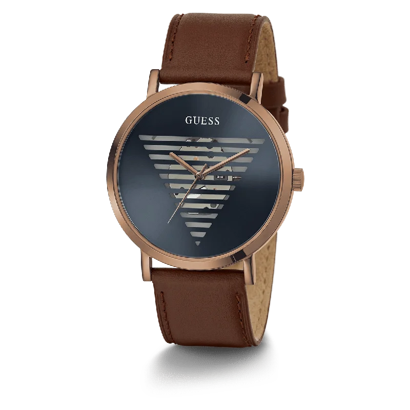 watches for women with interchangeable rubber straps -GUESS Mens Brown Coffee Analog Watch