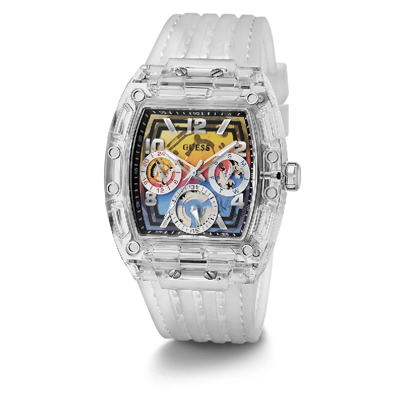 watches for men with multi-function digital displays -GUESS Mens Clear Multi-Function Watch