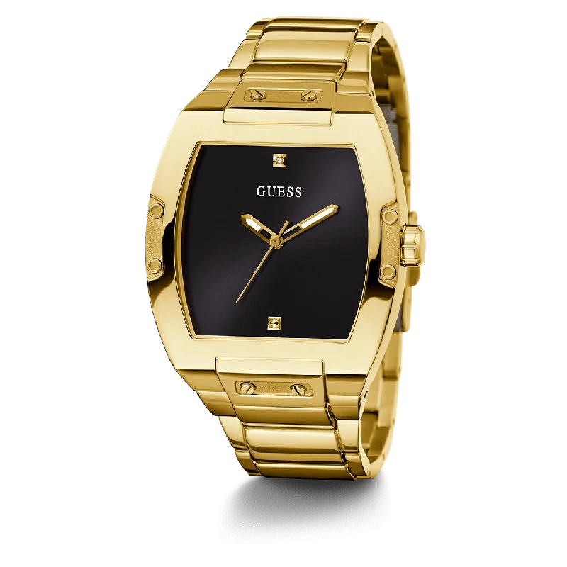 solar-powered watches for outdoor activities -GUESS Mens Gold Tone Analog Watch