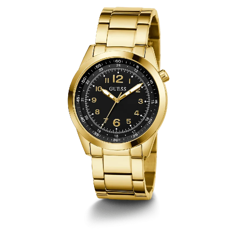 sport watches for men with built-in altimeter and compass -GUESS Mens Gold Tone Analog Watch