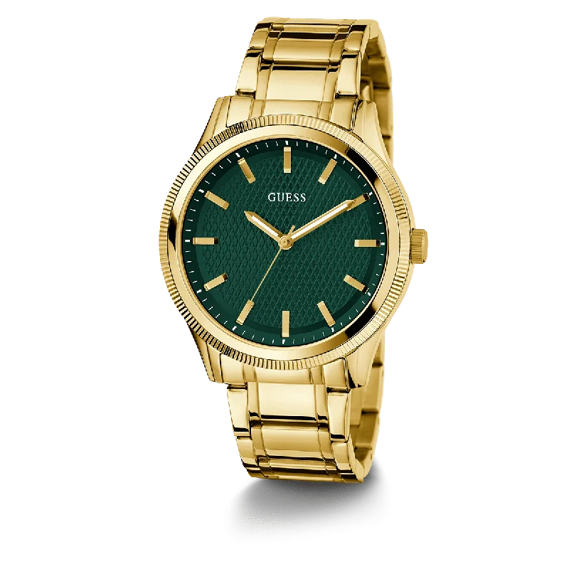 watches for men with eco-friendly leather straps -GUESS Mens Gold Tone Analog Watch