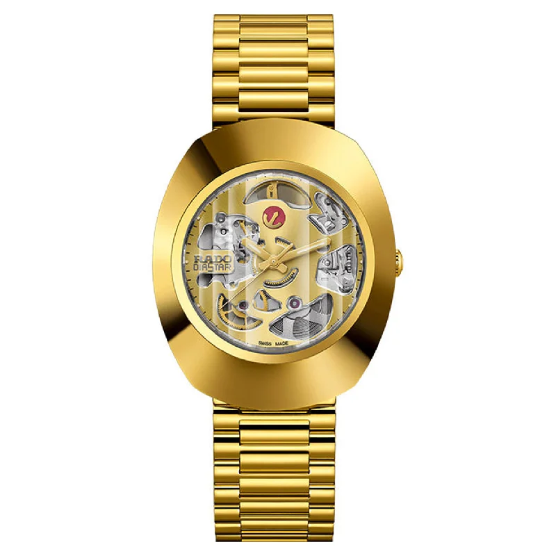 luxury women’s watches with minimalist dial and gemstone accents -Rado Diastar Original Skeleton Gold Dial Men's Watch 35mm