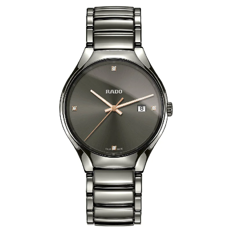 women’s fashion watches with leather straps and charms -Rado True Grey Dial Men 40mm