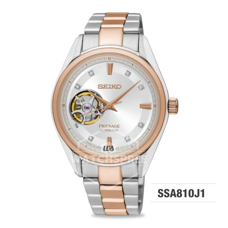 watches for women with adjustable mesh and leather straps -Seiko Presage (Japan Made) Swarovski Crystal Open Heart Automatic Two-tone Stainless Steel Band Watch SSA810J1 (Not For EU Buyers) (LOCAL BUYERS ONLY)