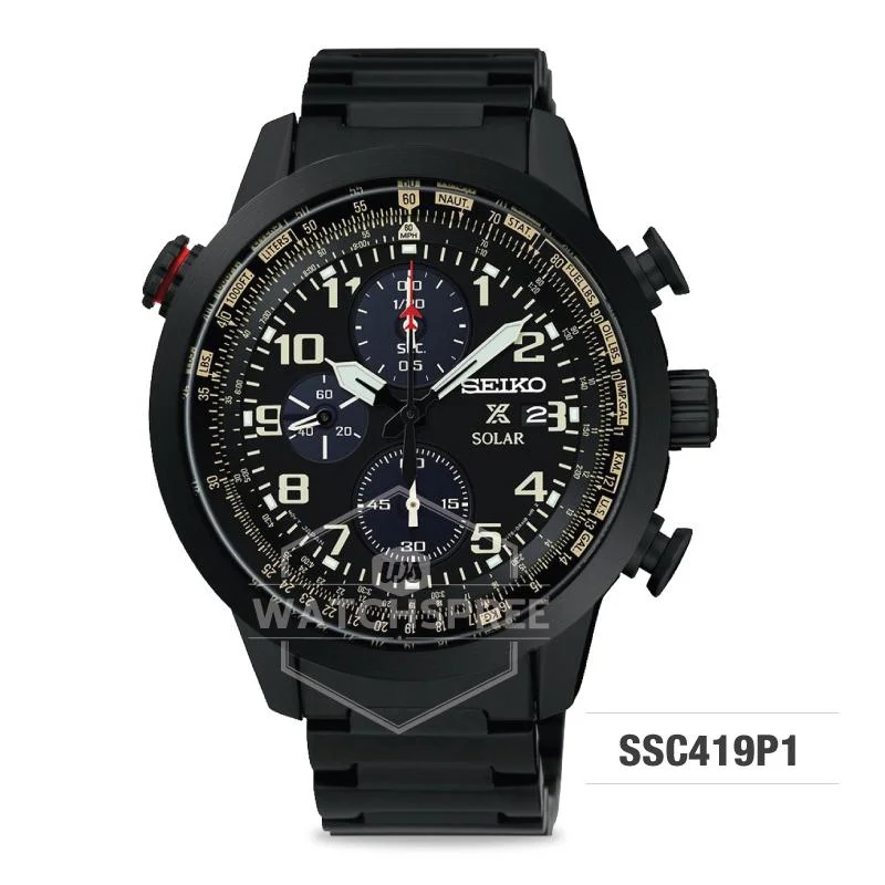 luxury watches for men with ceramic and stainless steel -Seiko Prospex Sky Series Solar Chronograph Black Stainless Steel Band Watch SSC419P1 (LOCAL BUYERS ONLY)