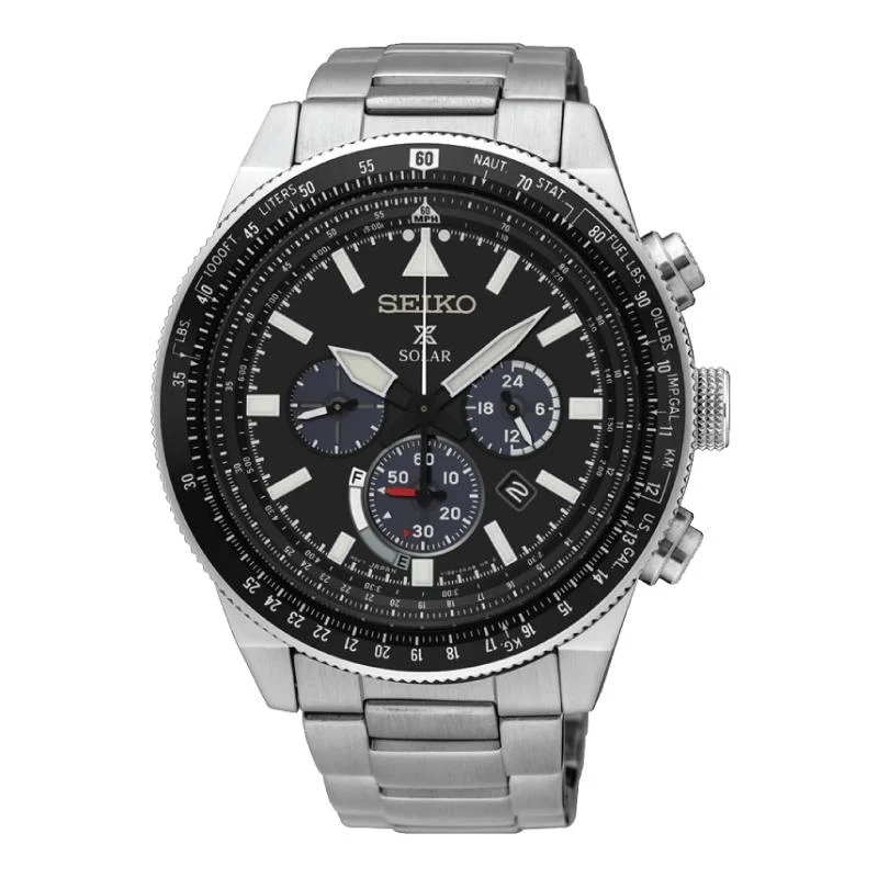 solar-powered watches for men with fitness tracking features -Seiko Prospex Sky Series Solar Chronograph Silver Stainless Steel Band Watch SSC607P1 (Not For EU Buyers) (LOCAL BUYERS ONLY)