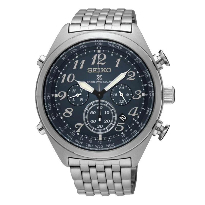 classic watches with modern quartz movement for men -Seiko Prospex Radio Sync Solar Chronograph Silver Stainless Steel Band Watch SSG011P1 (Not For EU Buyers) (LOCAL BUYERS ONLY)