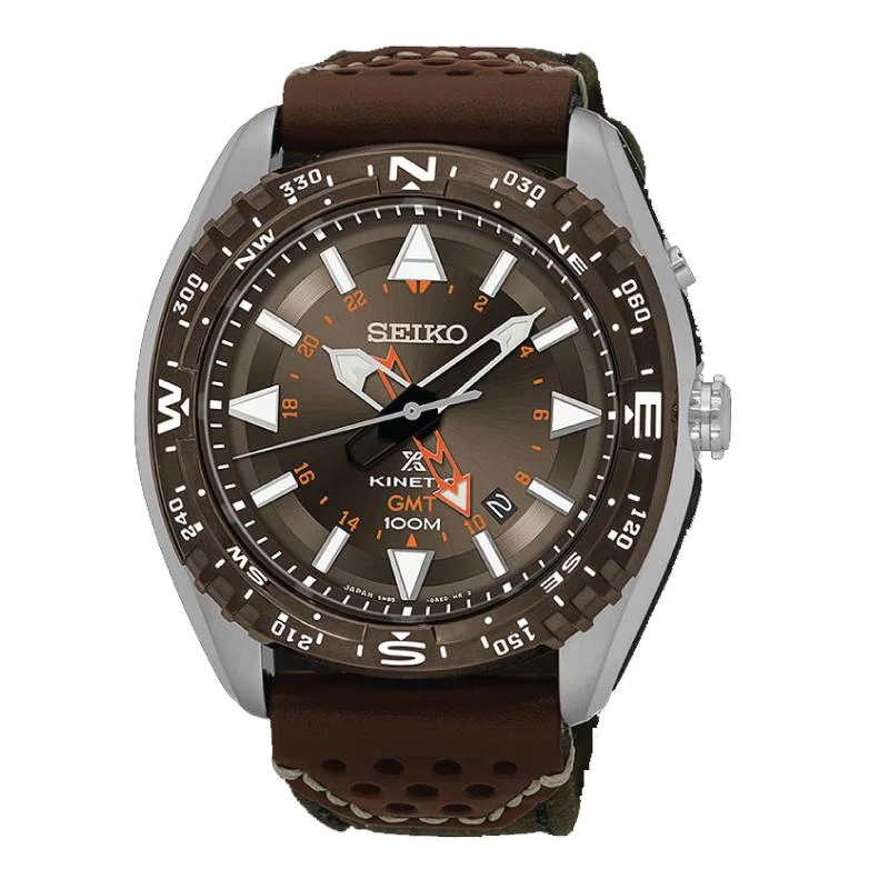 titanium watches with modern design and precision movement -Seiko Prospex Land Series Kinetic Diver Olive Canvas and Brown Calfskin Strap Watch SUN061P1 (Not For EU Buyers) (LOCAL BUYERS ONLY)